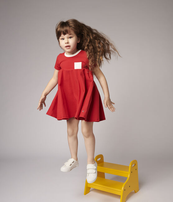 Vestido de manga corta de punto de niña rojo TERKUIT