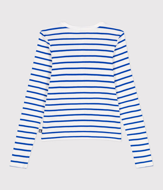 Cárdigan de algodón liso para mujer blanco MARSHMALLOW/azul PERSE