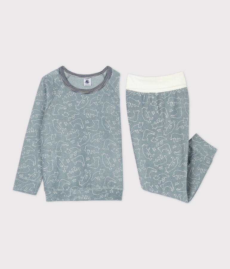 Pijama de osos de ni&ntilde;a/ni&ntilde;o de rizo cepillado gris/blanco