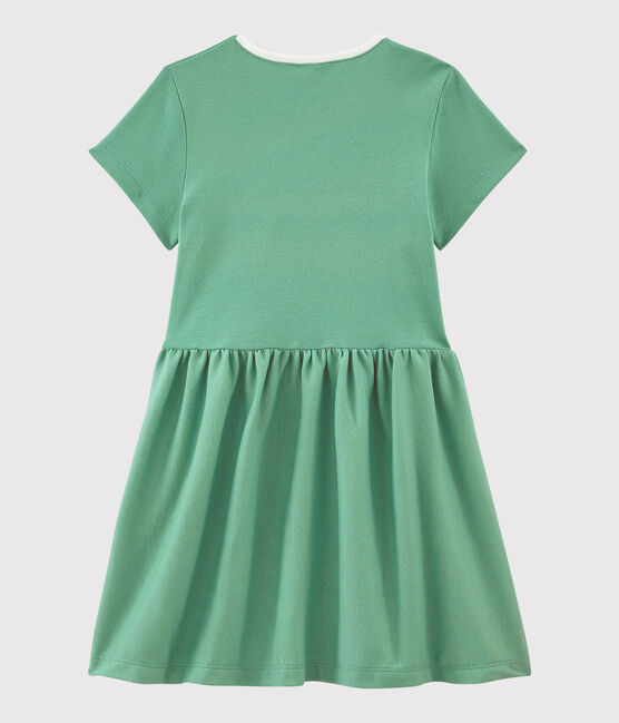 Vestido de manga corta de algodón de niña verde ALOEVERA