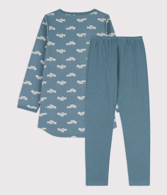 Camisón y leggings de felpa y algodón con pájaro para niña azul ROVER/blanco MARSHMALLOW