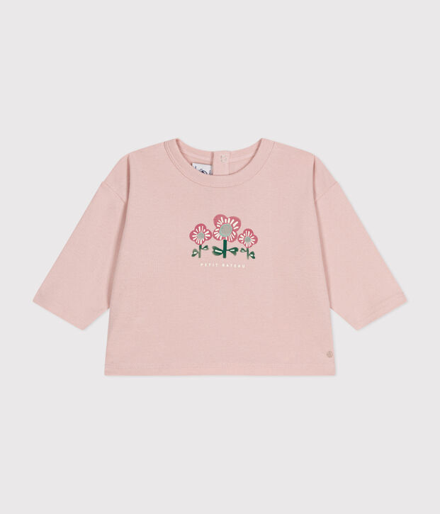 Camiseta de algod&oacute;n de manga larga para beb&eacute; rosa