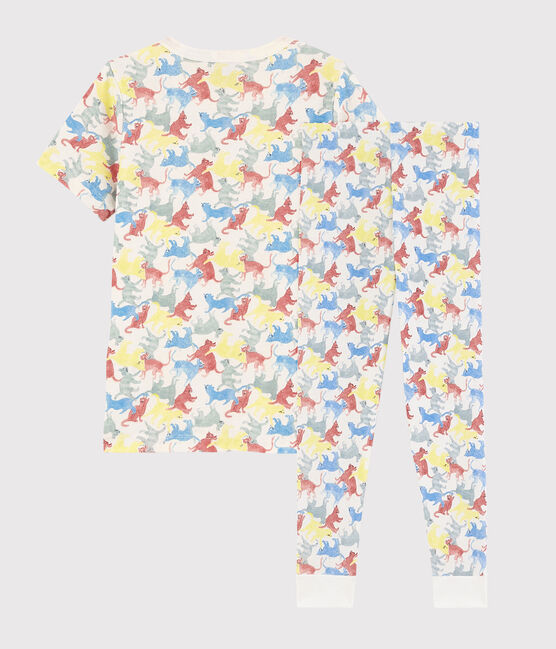 Pijama con estampado de gatos de algodón ecológico de niño blanco MARSHMALLOW/blanco MULTICO