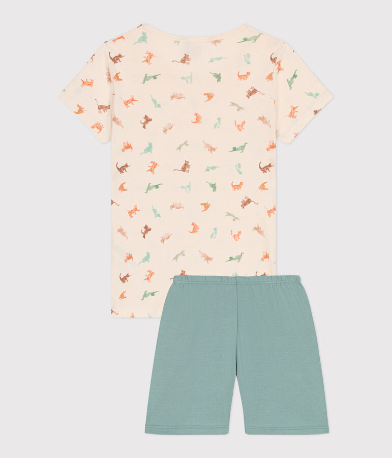 Pijama corto infantil de algod&oacute;n verde/multicolor