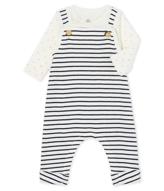 Conjunto para bebé de dos piezas de punto blanco MARSHMALLOW/azul SMOKING