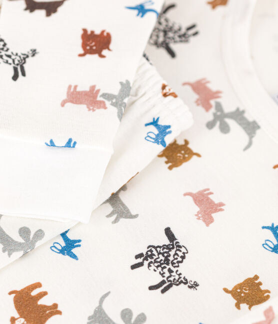 Pijama de algodón ajustado para niño/niña blanco MARSHMALLOW/blanco MULTICO