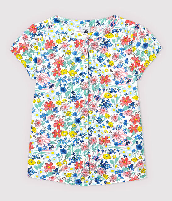Blusa de manga corta de popelina de niña blanco MARSHMALLOW/blanco MULTICO