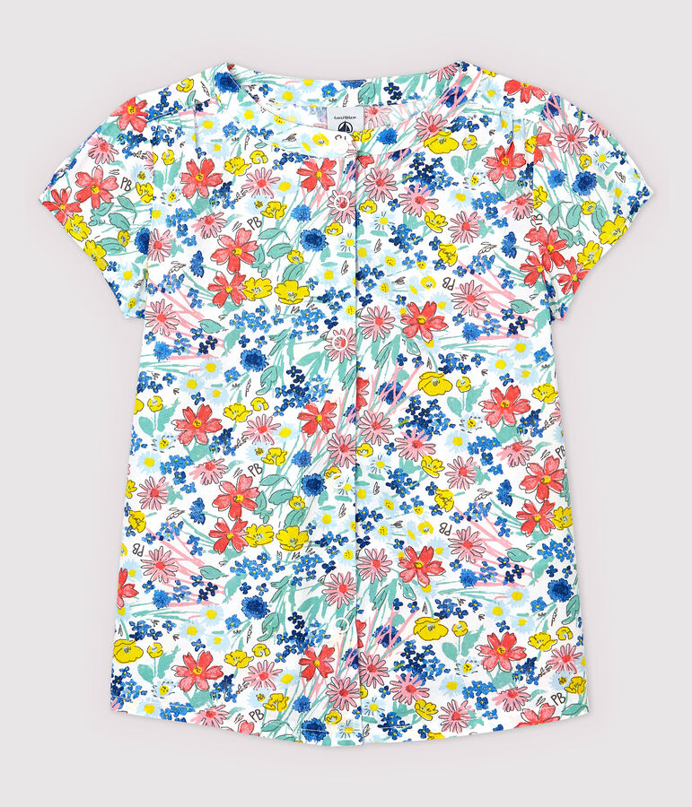 Blusa de manga corta de popelina de ni&ntilde;a blanco/multicolor