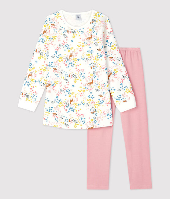 Camisón con estampado de flores de niña de algodón blanco MARSHMALLOW/blanco MULTICO
