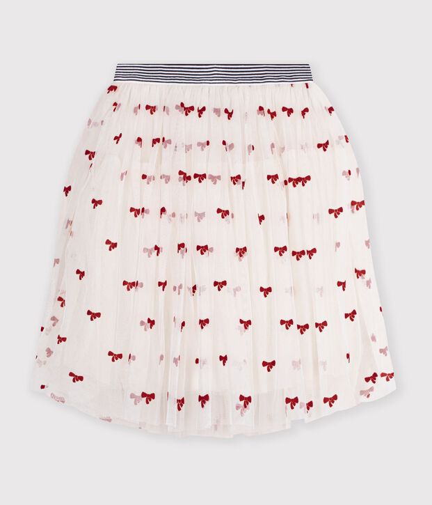 Falda infantil lisa y larga de tul crudo/rojo