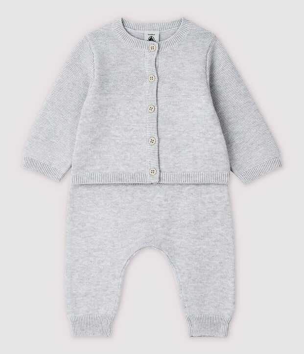 Conjunto de 2 prendas grises de beb&eacute; en punto de algod&oacute;n ecol&oacute;gico gris