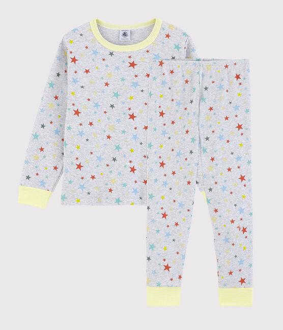 Pijama gris jaspeado con estrellas de niño de algodón gris POUSSIERE/blanco MULTICO