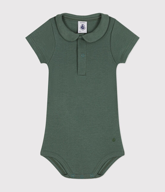 Body de algodón de manga corta con cuello claudine para bebé verde CROCO