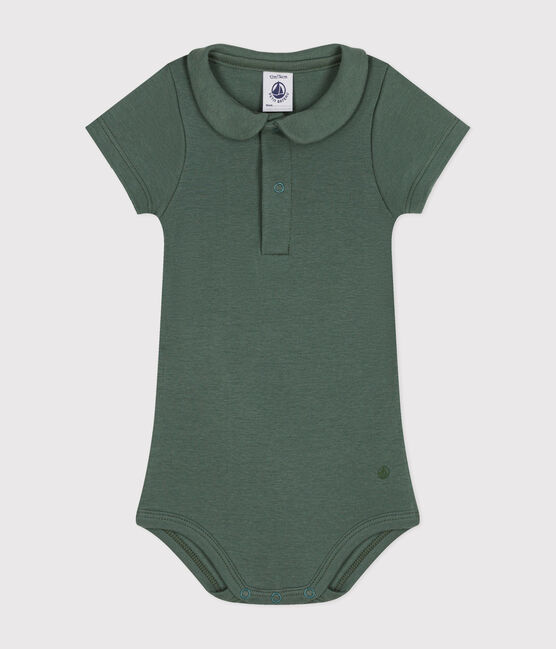 Body de algodón de manga corta con cuello claudine para bebé verde CROCO
