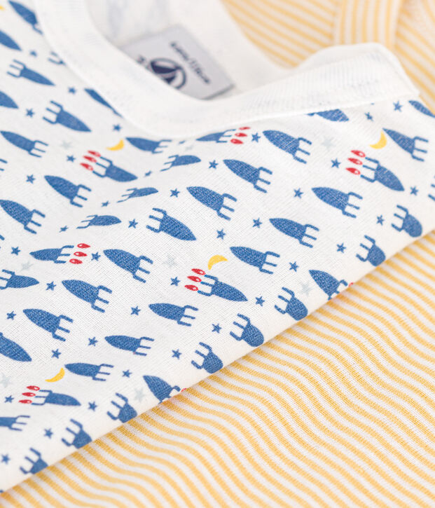 Juego de 2 camisetas infantiles de algod&oacute;n de manga larga con cohetes multicolor