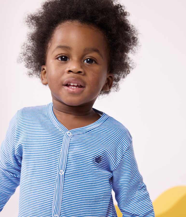 Pijama de algod&oacute;n a rayas para beb&eacute; azul/blanco