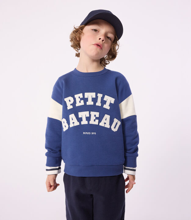Sudadera infantil de algod&oacute;n azul/crudo