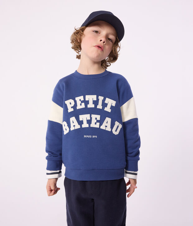 Sudadera infantil de algod&oacute;n azul/crudo