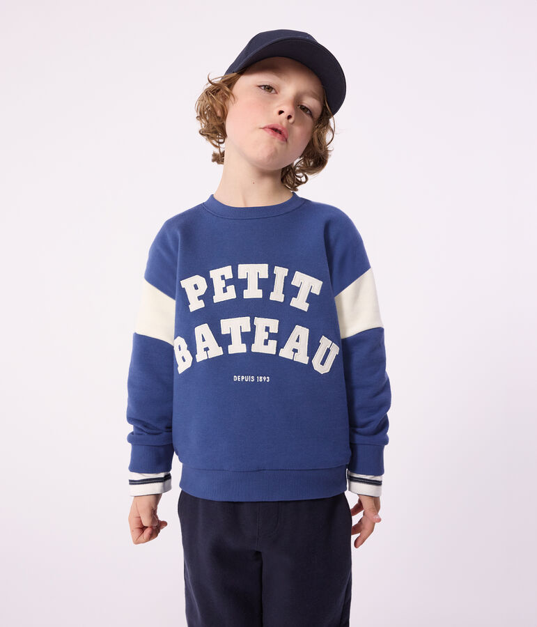 Sudadera infantil de algod&oacute;n azul/crudo