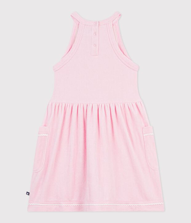 Vestido infantil liso de algod&oacute;n sin mangas rosa