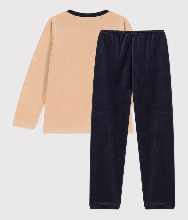 Pijama de terciopelo para ni&ntilde;o beige/multicolor