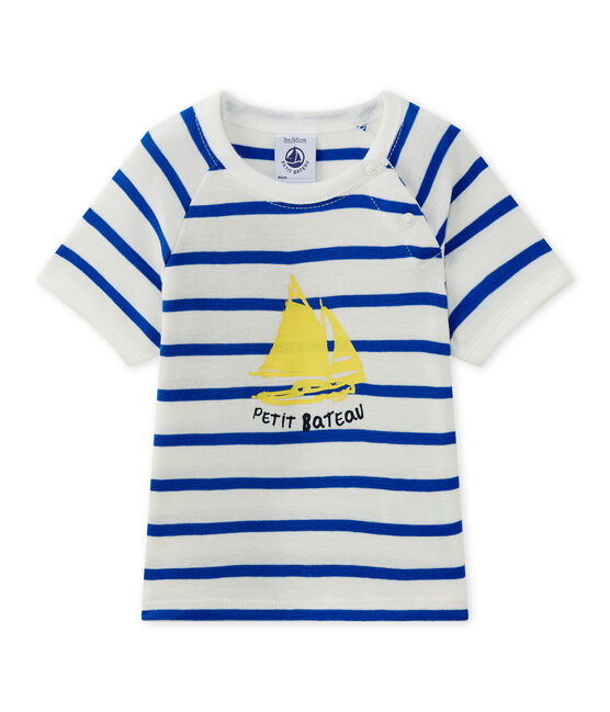 Camiseta de bebé niño con manga corta blanco MARSHMALLOW/azul PERSE