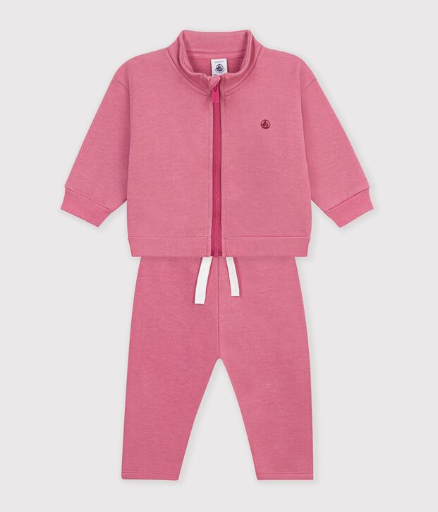 Conjunto de sudadera y pantal&oacute;n de algod&oacute;n liso para beb&eacute; rosa