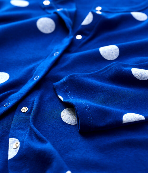 Rebeca de algod&oacute;n/lino estampada de mujer azul/blanco
