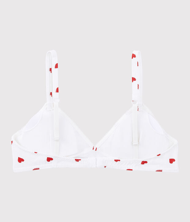 Sujetador con relleno de coraz&oacute;n rojo de algod&oacute;n ecol&oacute;gico y elastano de chica blanco/rojo