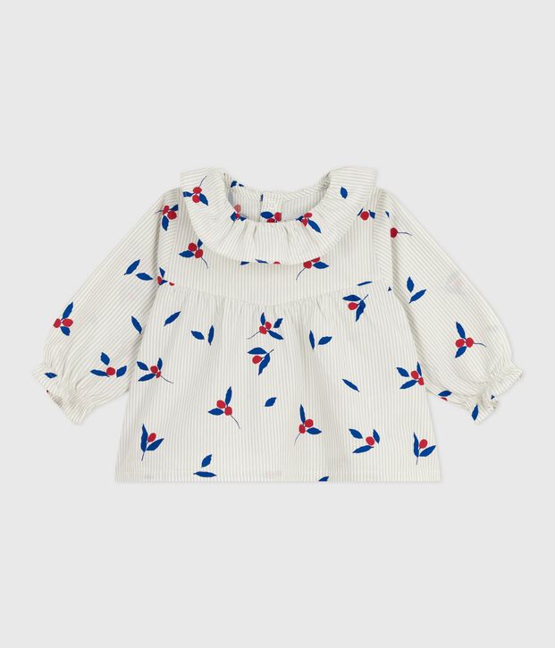 Blusa de manga larga de popelina de algod&oacute;n con estampado de frutos para beb&eacute; azul/multicolor