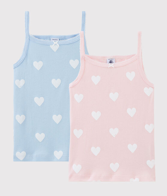 Lote de 2 camisetas de tirantes de corazón de algodón ecológico de niña variante 1