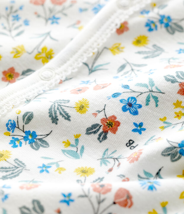 Pelele corto con flores de beb&eacute; de algod&oacute;n blanco/multicolor