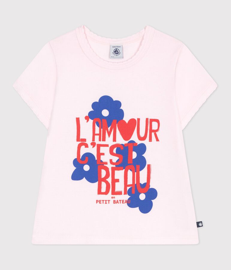 Camiseta infantil de manga corta de algod&oacute;n rosa
