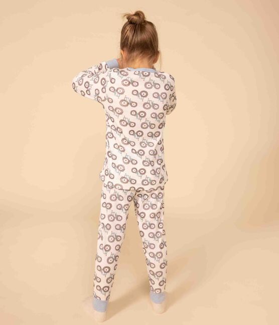 Pijama de algodón con tractor para niño/niña blanco MARSHMALLOW/blanco MULTICO