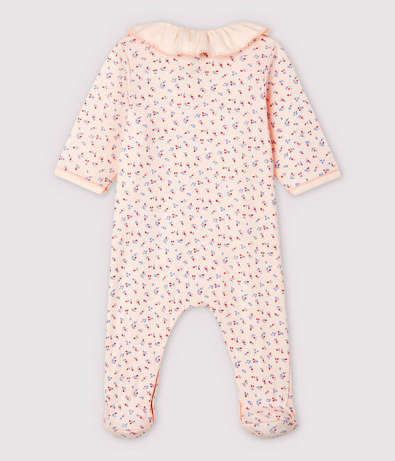 Pijama enterizo rosa con cuello de bebé de algodón ecológico rosa FLEUR/blanco MULTICO
