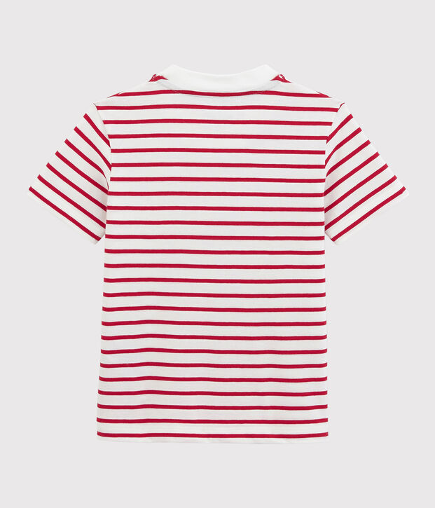 Camiseta de manga corta de punto de ni&ntilde;o blanco/rojo