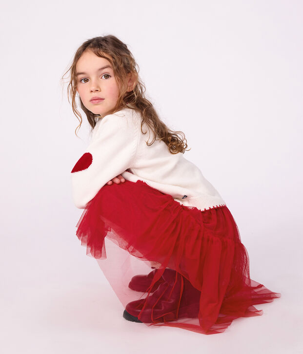 C&aacute;rdigan infantil de lana y algod&oacute;n con estampados blanco/rojo