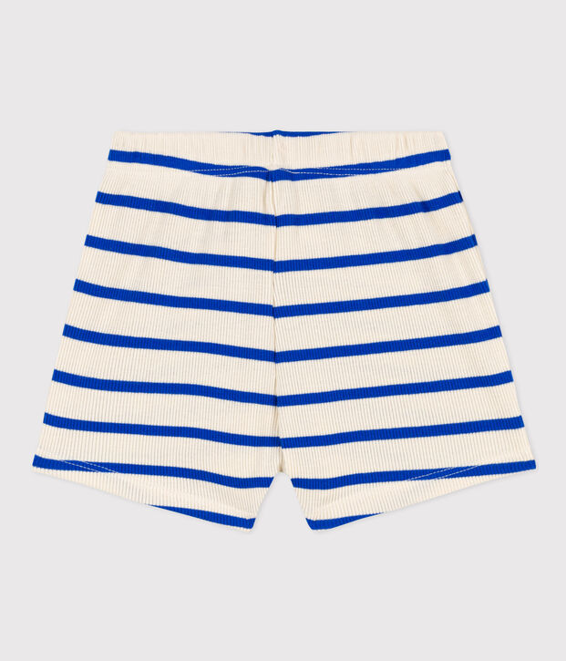 Shorts de punto de canal&eacute; a rayas para beb&eacute; crudo/azul