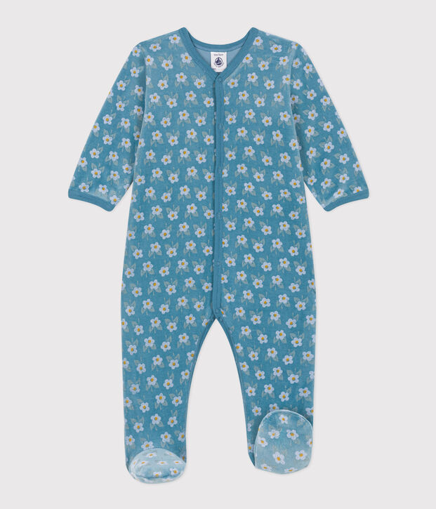 Pijama de terciopelo con flores para beb&eacute; azul/multicolor