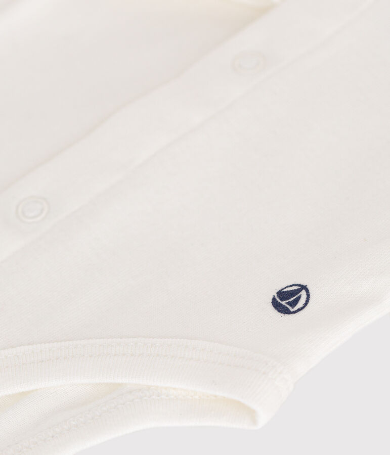 Body de manga larga con cuello de algod&oacute;n de beb&eacute; blanco