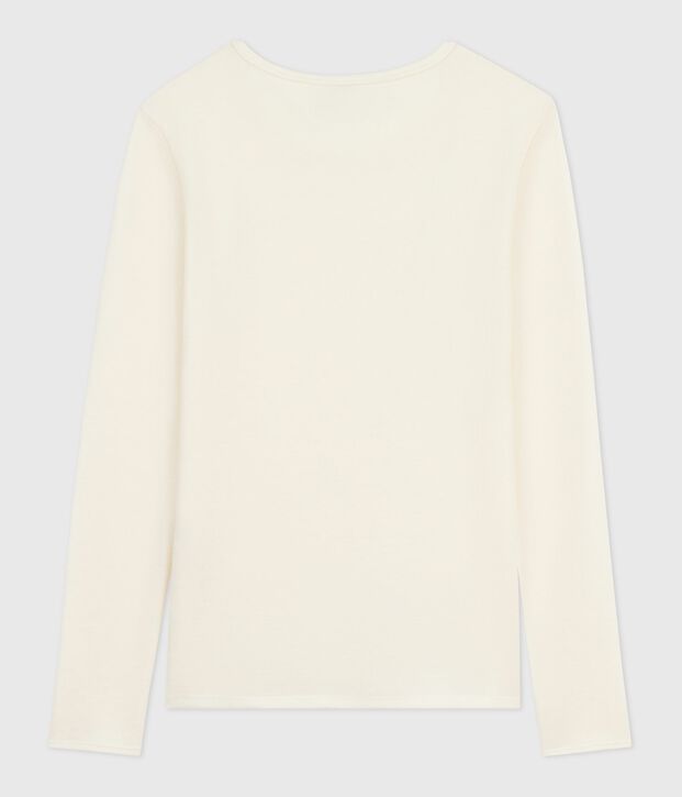Camiseta de manga larga de lana y algod&oacute;n para mujer beige