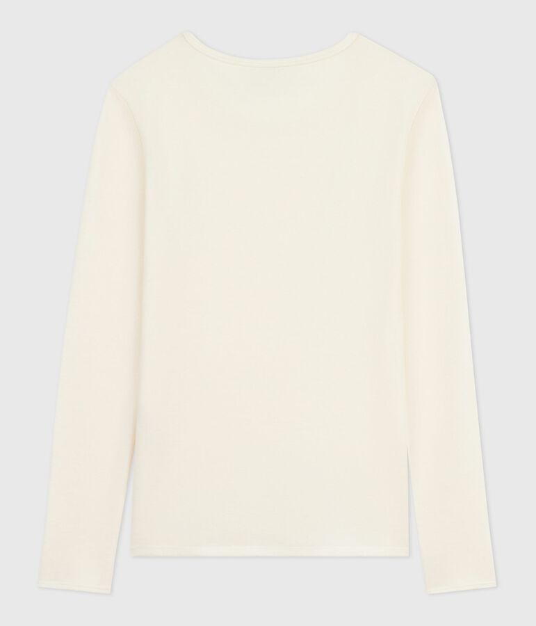 Camiseta de manga larga de lana y algod&oacute;n para mujer beige