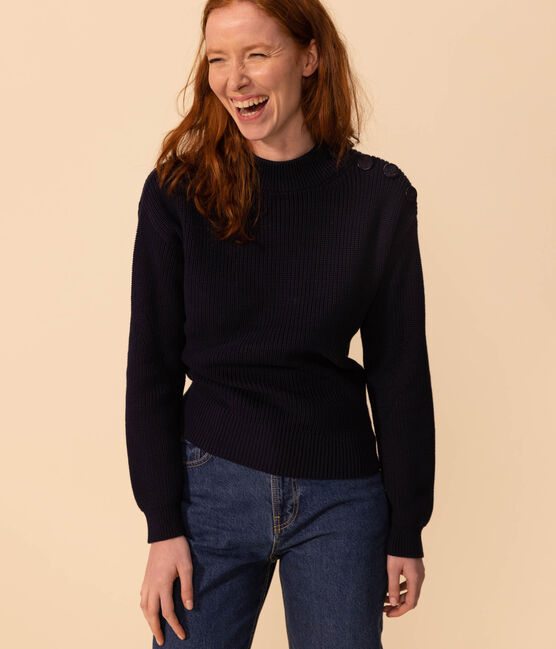 Jersey de punto inglés de algodón para mujer azul SMOKING