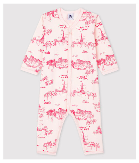 Pijama enterizo sin pies en tela de Jouy rosa de bebé niña de algodón rosa FLEUR/rosa GROSEILLER