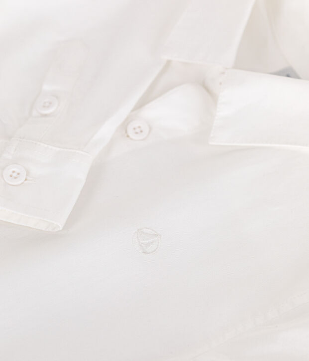 Camisa infantil lisa de algod&oacute;n de manga larga blanco