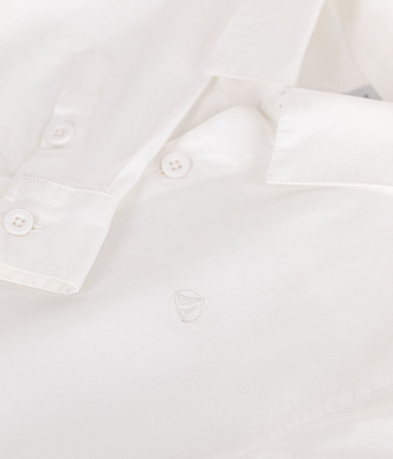 Camisa infantil lisa de algod&oacute;n de manga larga blanco ECUME