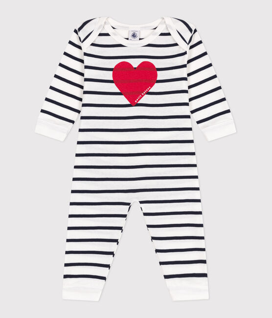Pijama de algodón con corazón y abertura sin botones de presión para bebé blanco MARSHMALLOW/azul SMOKING
