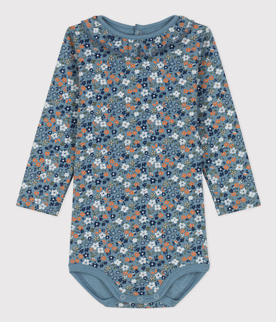 Body de algodón de manga larga con cuello isabelino y estampado de flores para bebé ROVER/ MULTICO