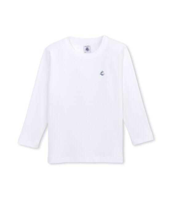 Boy's long-sleeved T-shirt in brushed cotton blanco Ecume