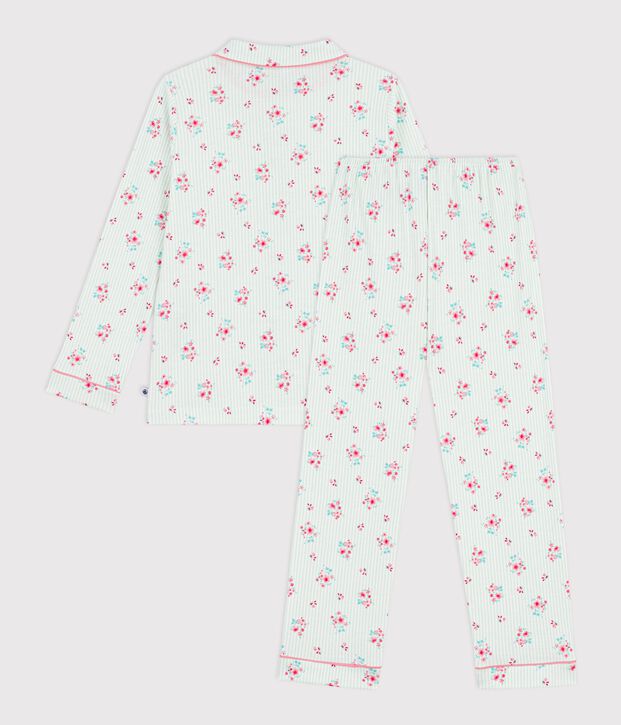 Pijama infantil abotonado de algod&oacute;n estampado blanco/azul/multicolor